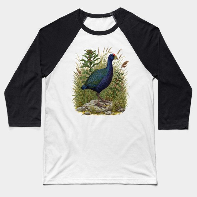 Purple Swamphen Among Wild Wetland Plants Baseball T-Shirt by BirdsnStuff