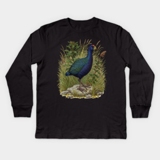 Purple Swamphen Among Wild Wetland Plants Kids Long Sleeve T-Shirt