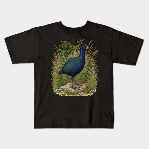 Purple Swamphen Among Wild Wetland Plants Kids T-Shirt by BirdsnStuff