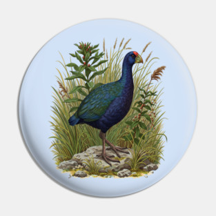 Purple Swamphen Among Wild Wetland Plants Pin