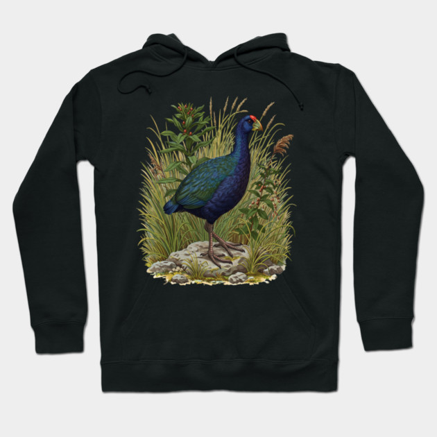 Purple Swamphen Among Wild Wetland Plants Hoodie by BirdsnStuff