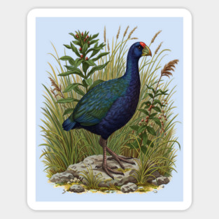 Purple Swamphen Among Wild Wetland Plants Magnet
