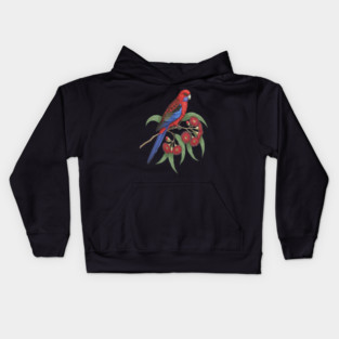 Crimson Rosella with Eucalyptus Blossoms Kids Hoodie