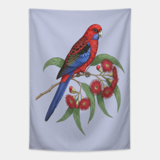 Crimson Rosella with Eucalyptus Blossoms Tapestry