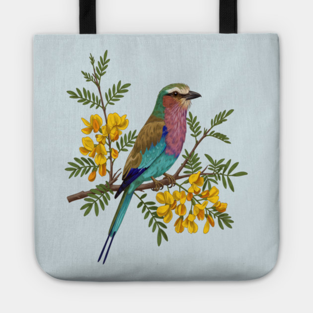 Lilac Breasted Roller with Acacia Blossoms Tote by BirdsnStuff