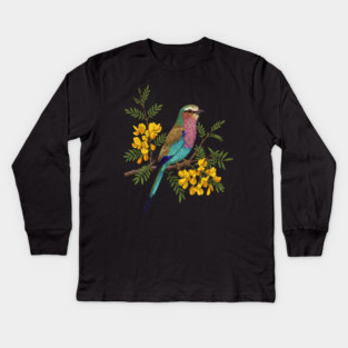 Lilac Breasted Roller with Acacia Blossoms Kids Long Sleeve T-Shirt