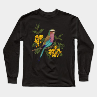 Lilac Breasted Roller with Acacia Blossoms Long Sleeve T-Shirt