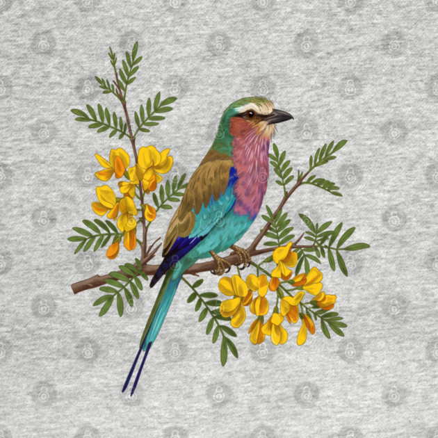 Lilac Breasted Roller with Acacia Blossoms by BirdsnStuff