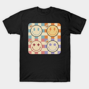 Retro Smiley Face Groovy 70s Checkerboard T-Shirt