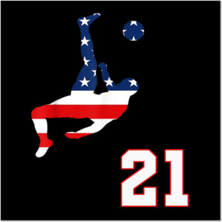 American USA Flag Soccer Jersey Favorite Lucky Number 21 Women Men Posters and Art
