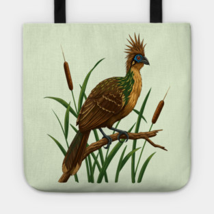 Hoatzin on Branch in Lush Wetland Growth Tote