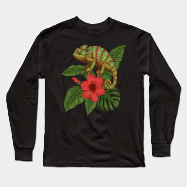 Panther Chameleon Tropical Wildlife Long Sleeve T-Shirt by BirdsnStuff