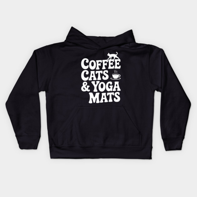 Coffee Cats & Yoga Mats Kids Hoodie by Frank Ring