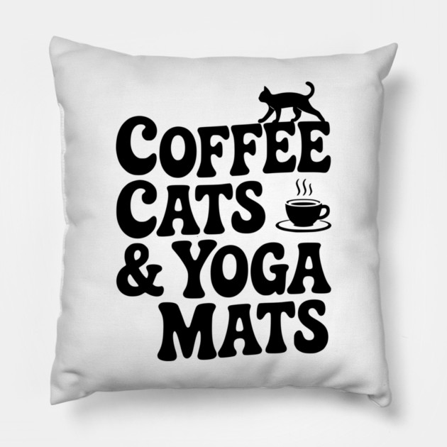 Coffee Cats & Yoga Mats Pillow by Frank Ring