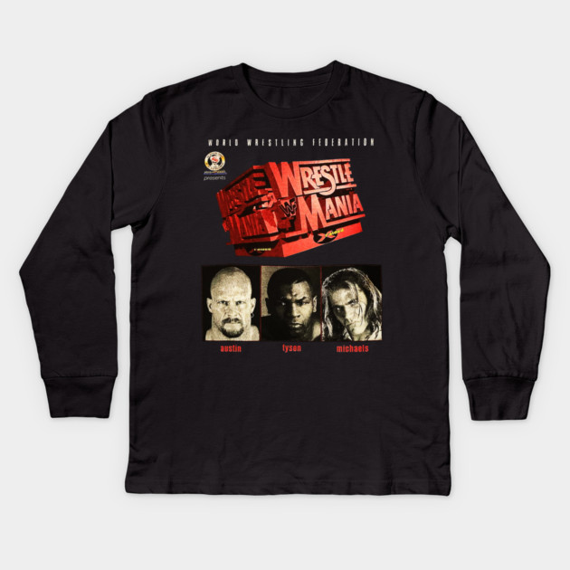 Stone Cold Steve Austin - Shawn Michaels - WrestleMania Kids Long Sleeve T-Shirt by nicklower