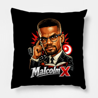 Malcolm X Thoughtful Revolutionary Portrait Illustration Pillow