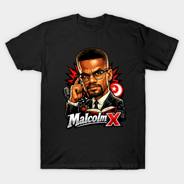 Malcolm X Thoughtful Revolutionary Portrait Illustration T-Shirt by UrbanLifeApparel