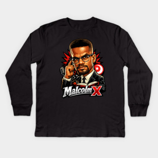 Malcolm X Thoughtful Revolutionary Portrait Illustration Kids Long Sleeve T-Shirt