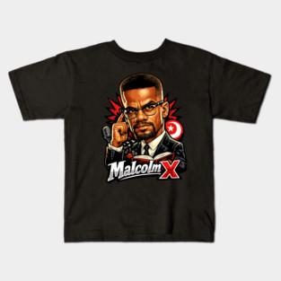 Malcolm X Thoughtful Revolutionary Portrait Illustration Kids T-Shirt