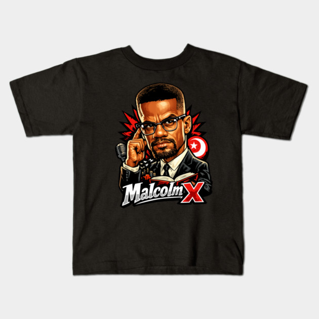 Malcolm X Thoughtful Revolutionary Portrait Illustration Kids T-Shirt by UrbanLifeApparel