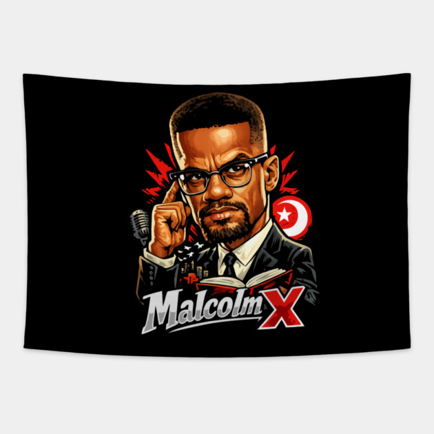 Malcolm X Thoughtful Revolutionary Portrait Illustration Tapestry by UrbanLifeApparel