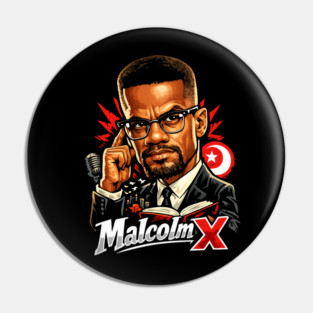 Malcolm X Thoughtful Revolutionary Portrait Illustration Pin