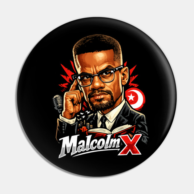 Malcolm X Thoughtful Revolutionary Portrait Illustration Pin by UrbanLifeApparel
