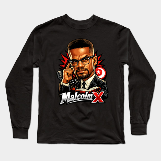 Malcolm X Thoughtful Revolutionary Portrait Illustration Long Sleeve T-Shirt by UrbanLifeApparel