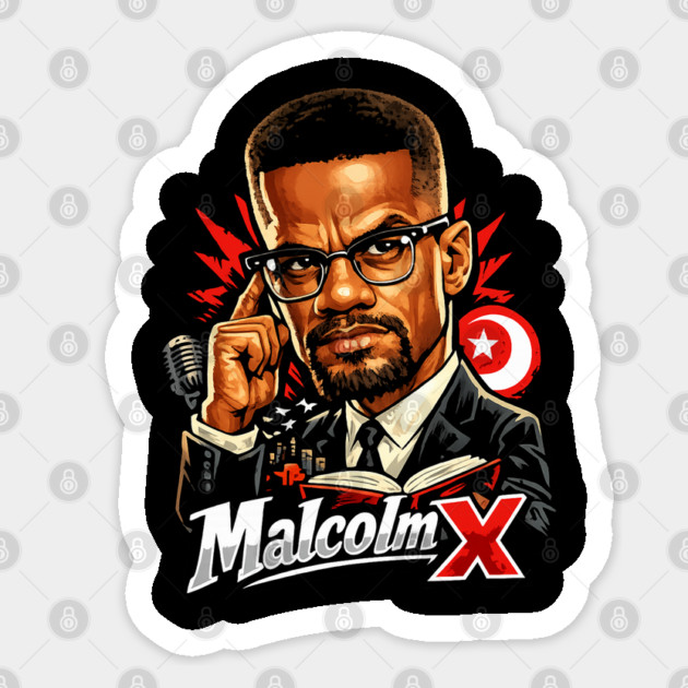 Malcolm X Thoughtful Revolutionary Portrait Illustration Sticker by UrbanLifeApparel