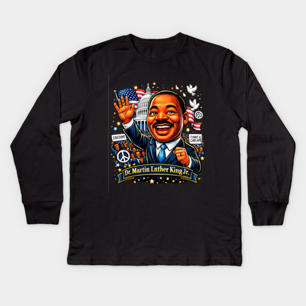 Dr. Martin Luther King Jr. Civil Rights Celebration Art Kids Long Sleeve T-Shirt by UrbanLifeApparel