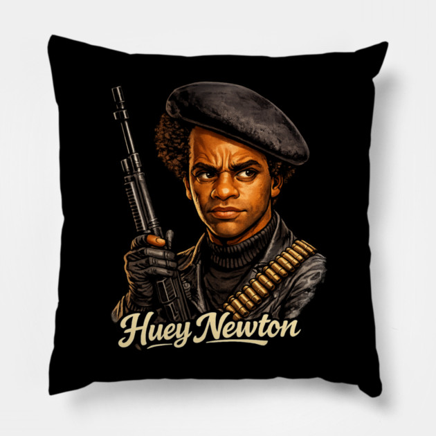 Huey P. Newton Revolutionary Power Portrait Illustration Pillow by UrbanLifeApparel