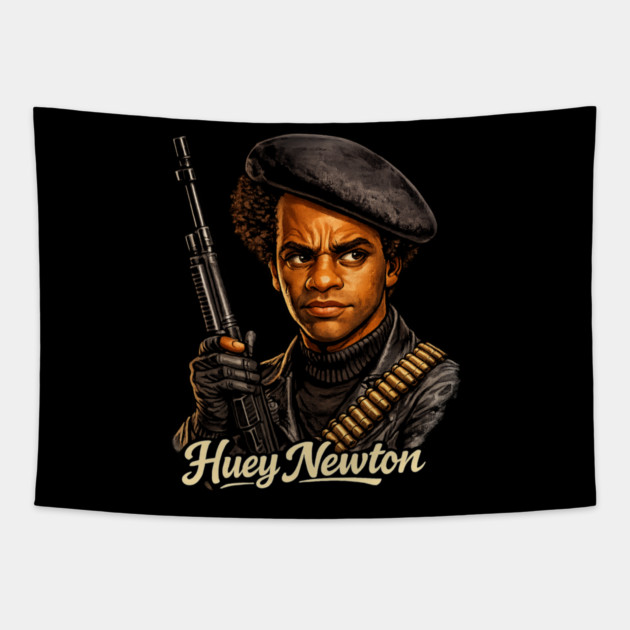 Huey P. Newton Revolutionary Power Portrait Illustration Tapestry by UrbanLifeApparel