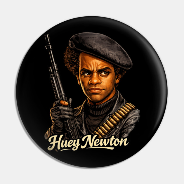 Huey P. Newton Revolutionary Power Portrait Illustration Pin by UrbanLifeApparel