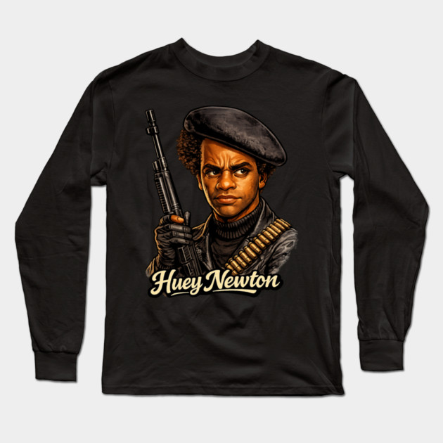 Huey P. Newton Revolutionary Power Portrait Illustration Long Sleeve T-Shirt by UrbanLifeApparel