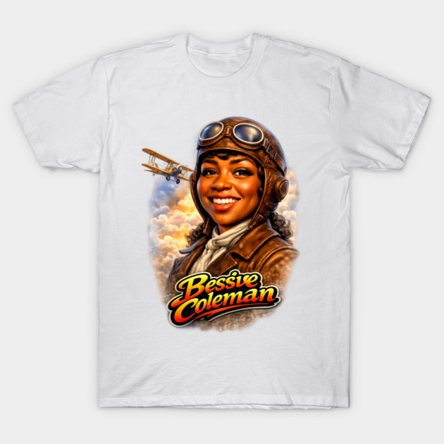 Bessie Coleman Aviation Trailblazer Portrait Illustration T-Shirt by UrbanLifeApparel