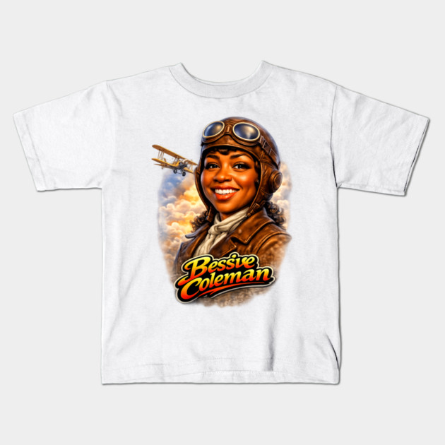 Bessie Coleman Aviation Trailblazer Portrait Illustration Kids T-Shirt by UrbanLifeApparel