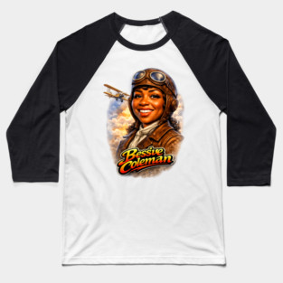 Bessie Coleman Aviation Trailblazer Portrait Illustration Baseball T-Shirt