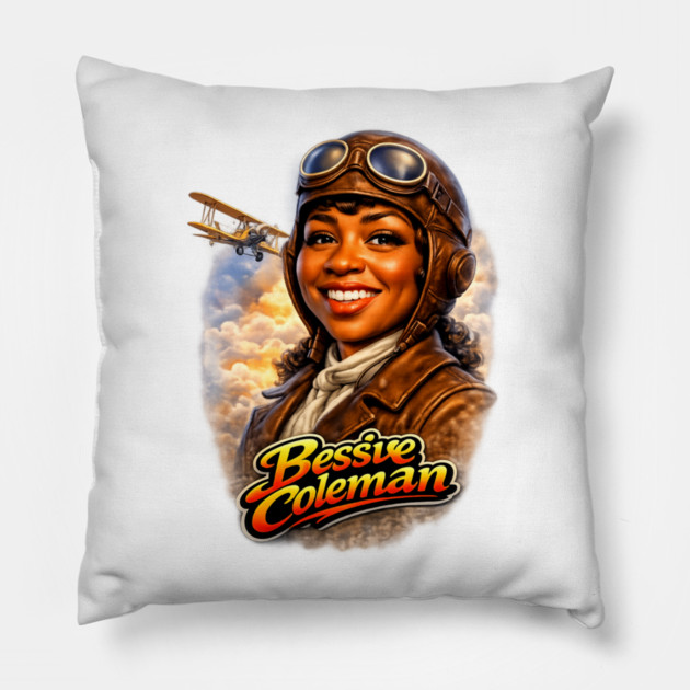 Bessie Coleman Aviation Trailblazer Portrait Illustration Pillow by UrbanLifeApparel