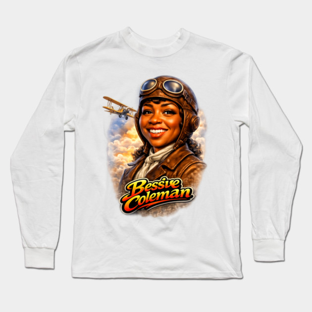 Bessie Coleman Aviation Trailblazer Portrait Illustration Long Sleeve T-Shirt by UrbanLifeApparel