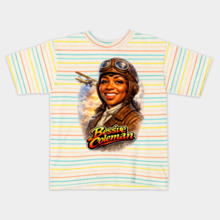 Bessie Coleman Aviation Trailblazer Portrait Illustration Kids T-Shirt
