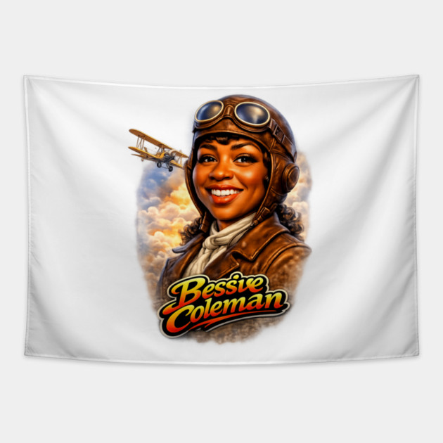 Bessie Coleman Aviation Trailblazer Portrait Illustration Tapestry by UrbanLifeApparel