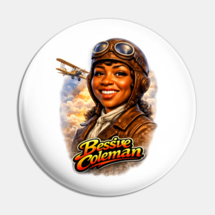 Bessie Coleman Aviation Trailblazer Portrait Illustration Pin