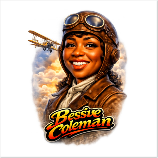 Bessie Coleman Aviation Trailblazer Portrait Illustration Wall Art by UrbanLifeApparel