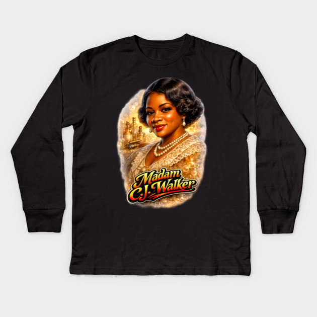 Madam C.J. Walker Beauty Entrepreneur Legacy Kids Long Sleeve T-Shirt by UrbanLifeApparel