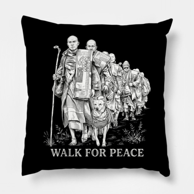 Walk for Peace Monks with Aloka Pillow by dtr_art