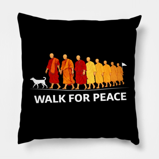 Walk for Peace Monks with Aloka Dog Freedom Pillow by dtr_art