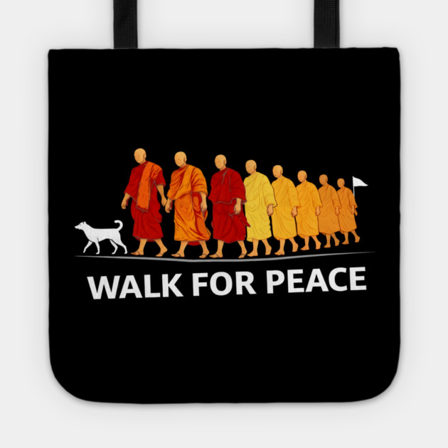 Walk for Peace Monks with Aloka Dog Freedom Tote by dtr_art