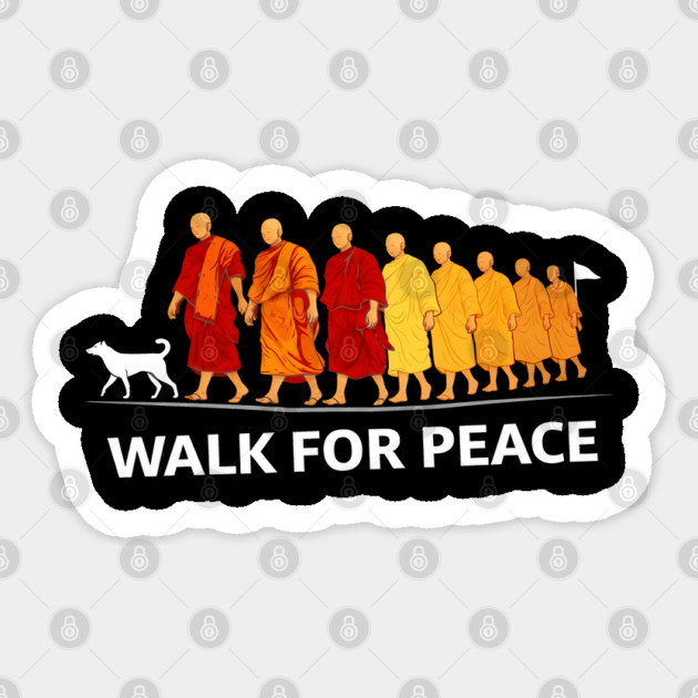 Walk for Peace Monks with Aloka Dog Freedom Sticker by dtr_art