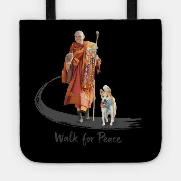 Walk for Peace Monks with Aloka Tote by dtr_art
