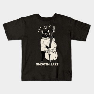 Beatnik Black Cat Playing Double Bass - Smooth Jazz Musician Kids T-Shirt